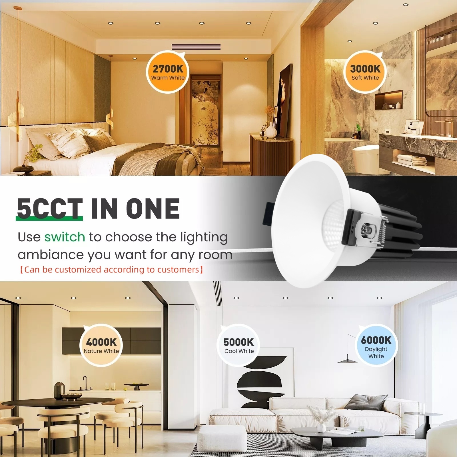 DL68 Indoor Recessed Anti Glare IP20 Waterproof Ceiling Spotlight COB LED DALI Dimmable 8W 10W 15W 28W Aluminum Downlight