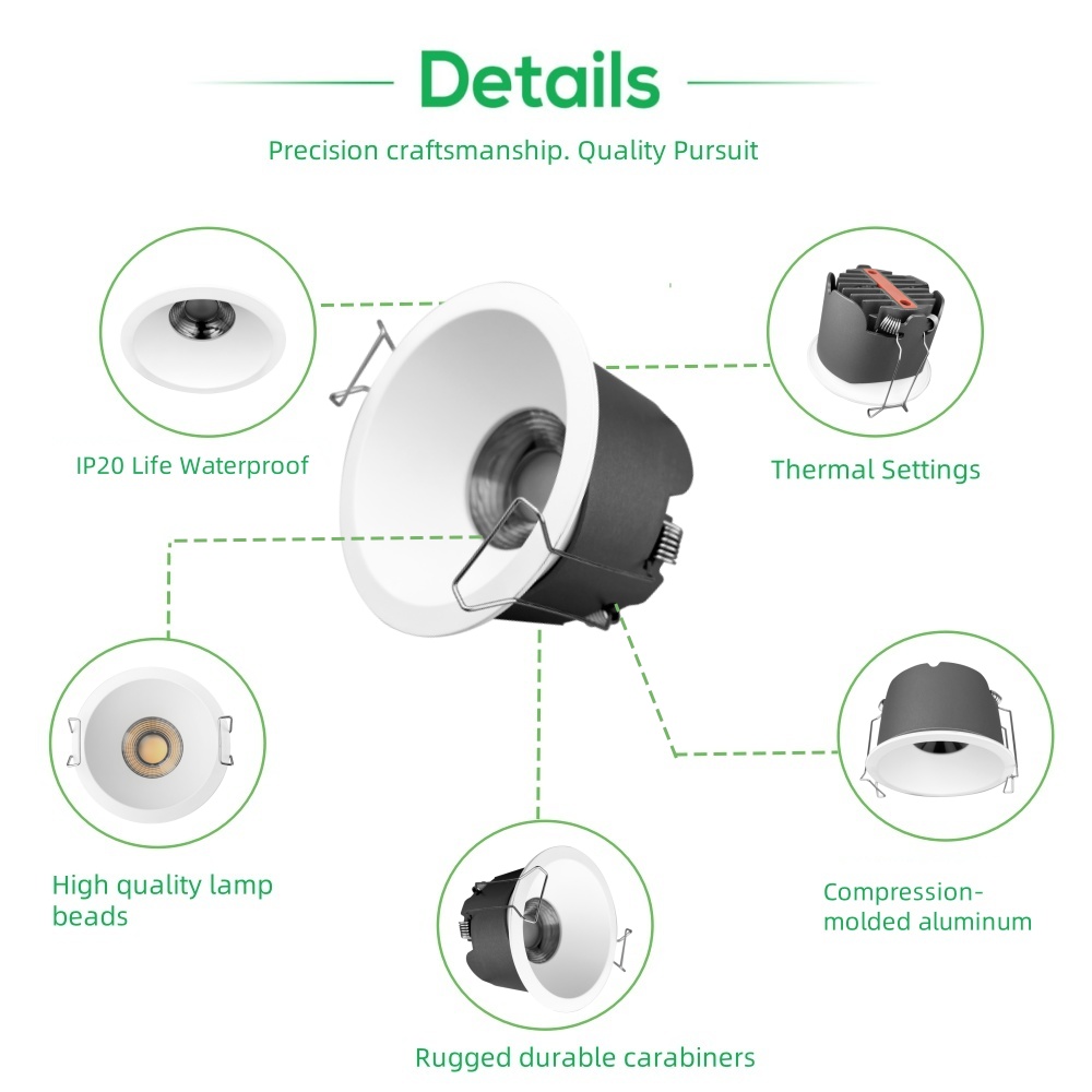 DL69  High Efficiency Certificate CE CCC Ra90 Anti-Glare Waterproof Ip20 Recessed 10W Led Downlight