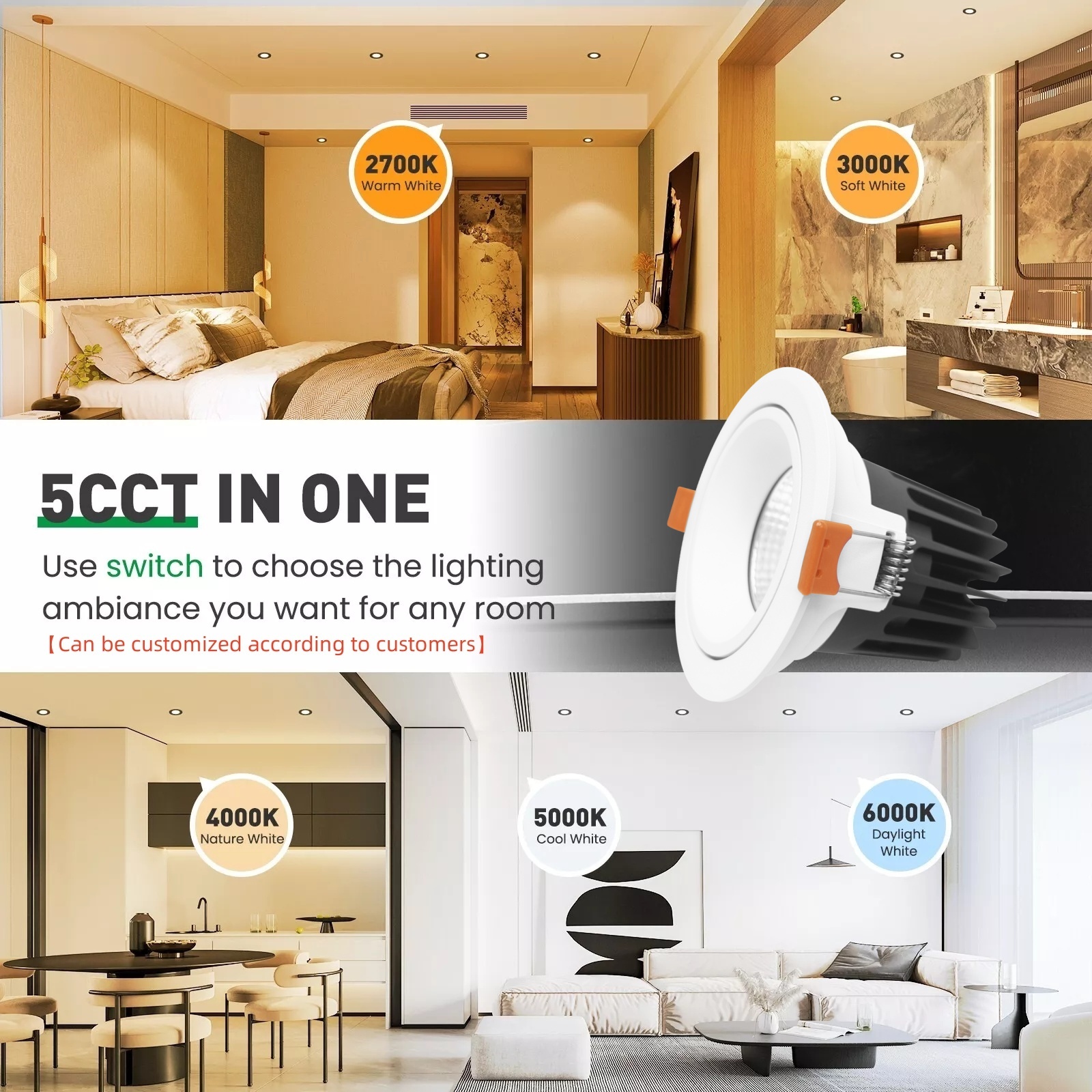 DL66-W COB Downlight Can Exterior Eyeball Ceiling Mounted Light Dimmable Downlight Flicker Free Dimmable Cob Recessed Led Downlight