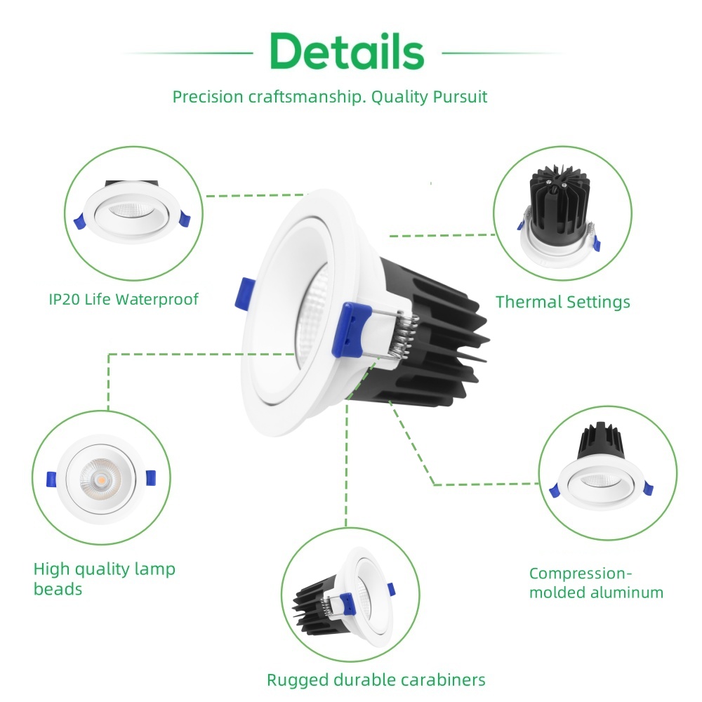 DL66-W LED Recessed Anti Glare Down Light 8W COB Dimmable Aluminium Ceiling IP20 Adjustable Downlight