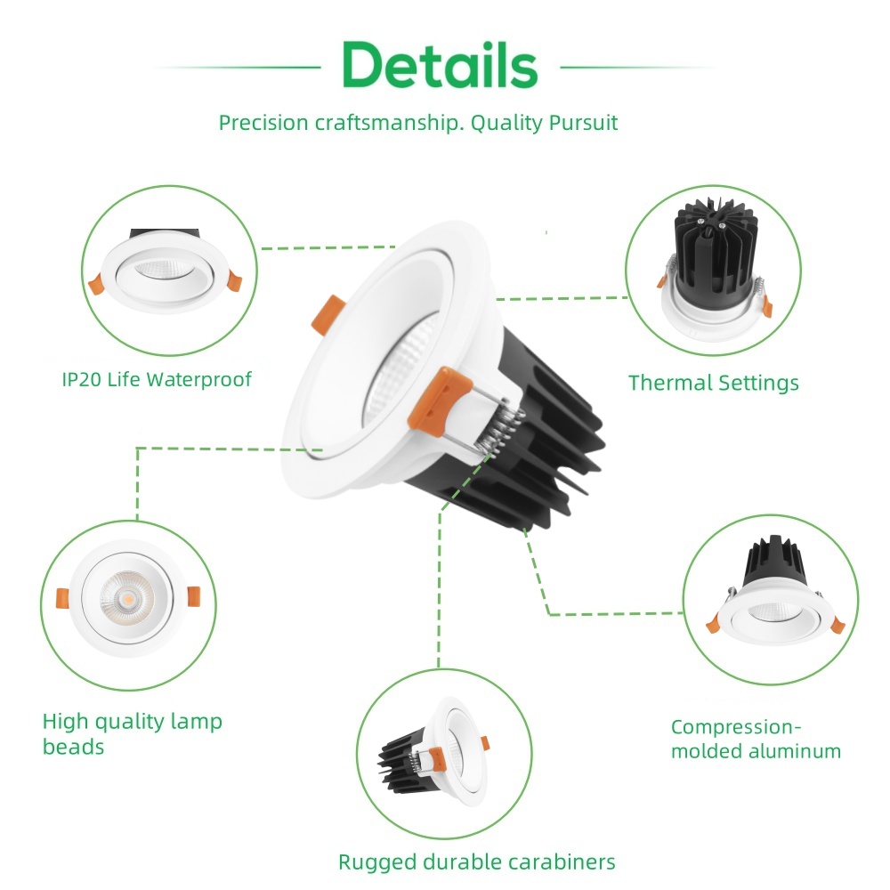 DL66-W COB Downlight Can Exterior Eyeball Ceiling Mounted Light Dimmable Downlight Flicker Free Dimmable Cob Recessed Led Downlight