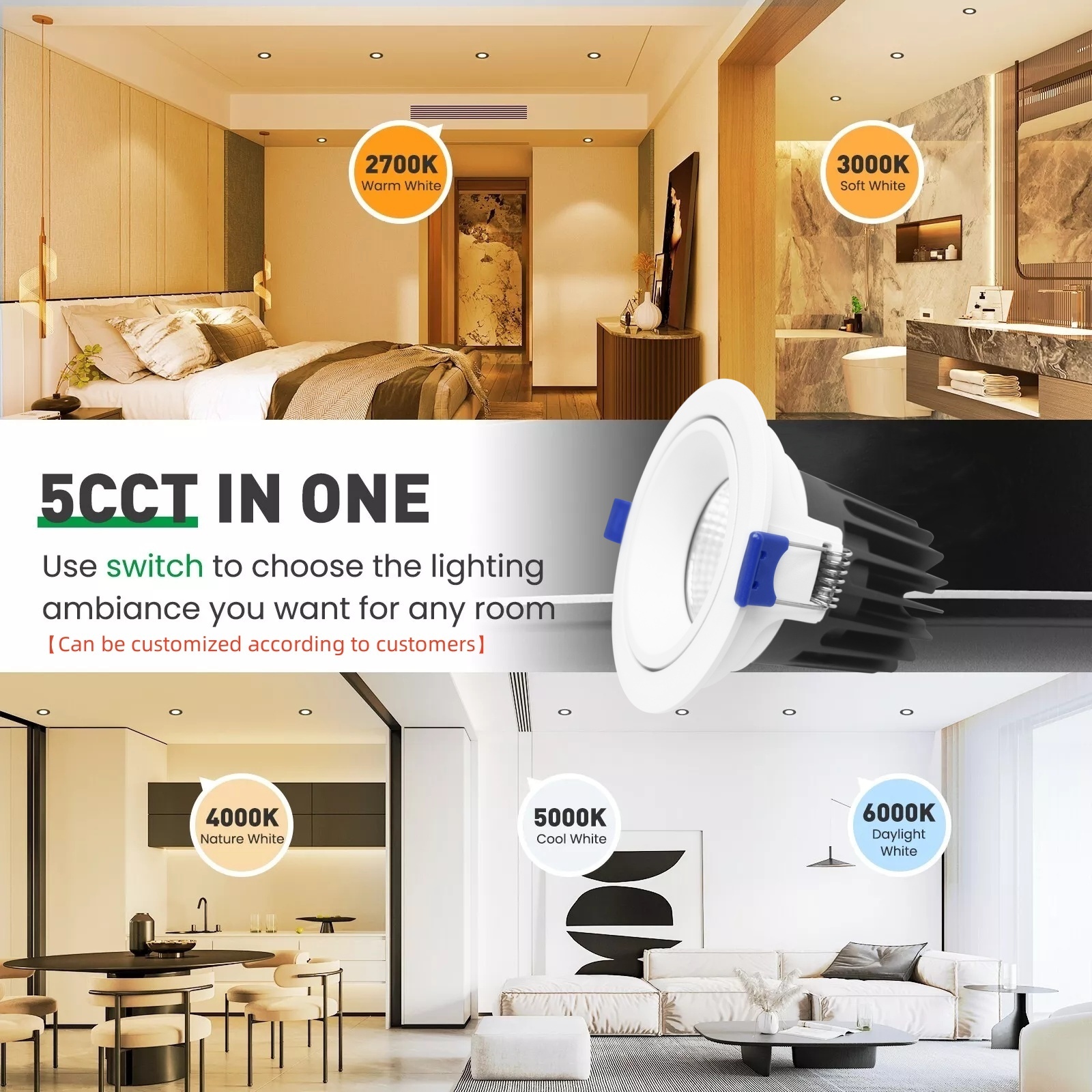 DL66-W LED Recessed Anti Glare Down Light 8W COB Dimmable Aluminium Ceiling IP20 Adjustable Downlight