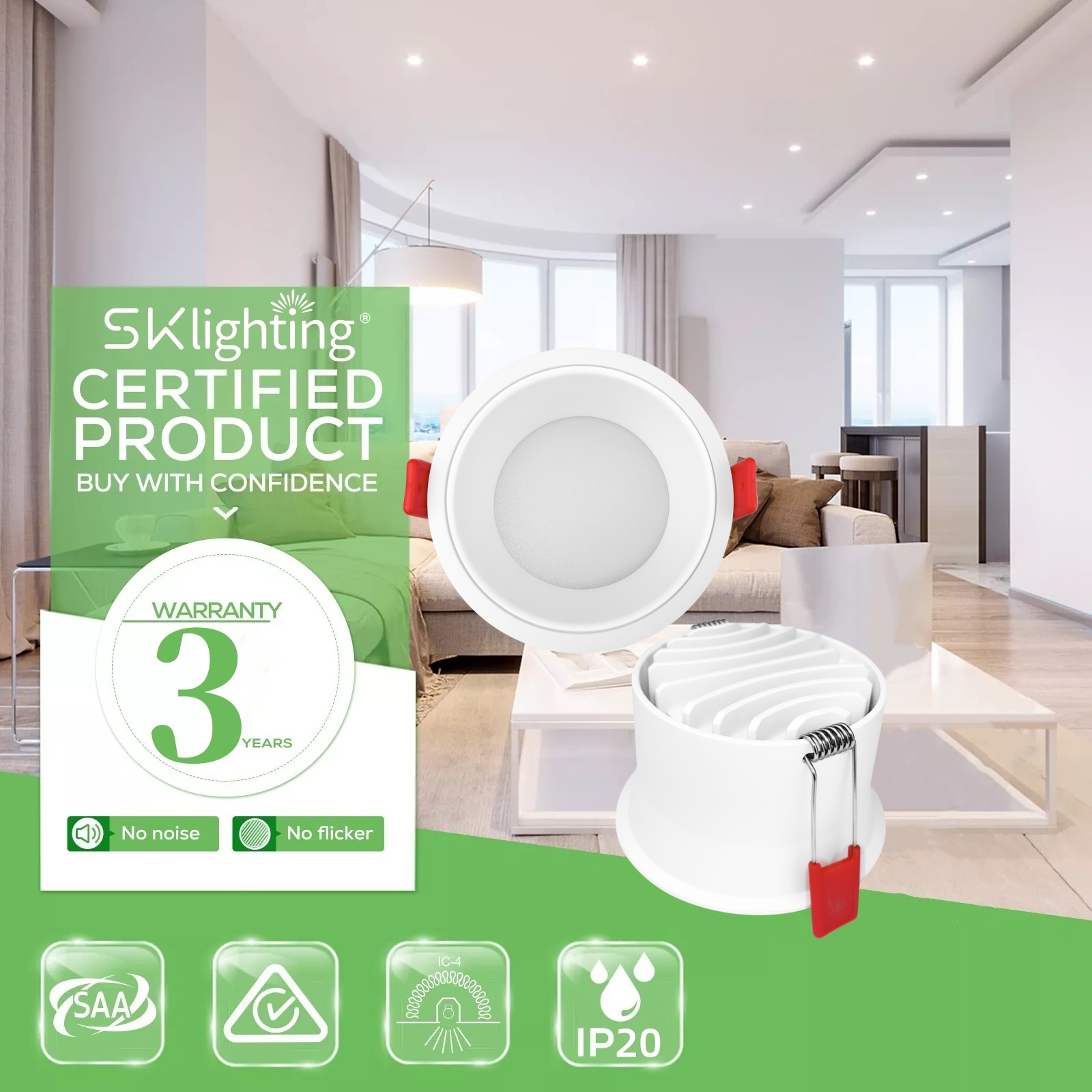 DL75 Commercial LED Downlights Aluminum Waterproof Tri-Color Recessed LED Downlight Living Room Hotel OEM/ODM