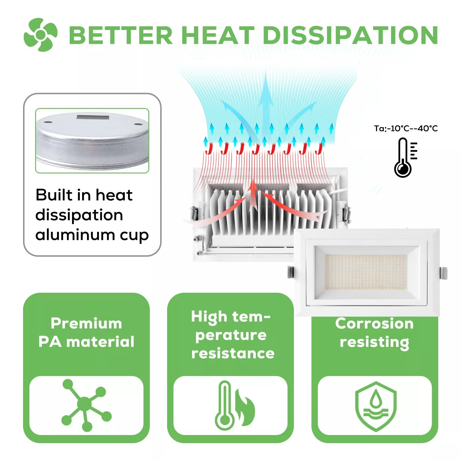 DL67-A Flicker Free LED Down Light 20W 28W 38W Ceiling Downlight LED Adjustable 60W SMD LED Rectangular Recessed Downlight