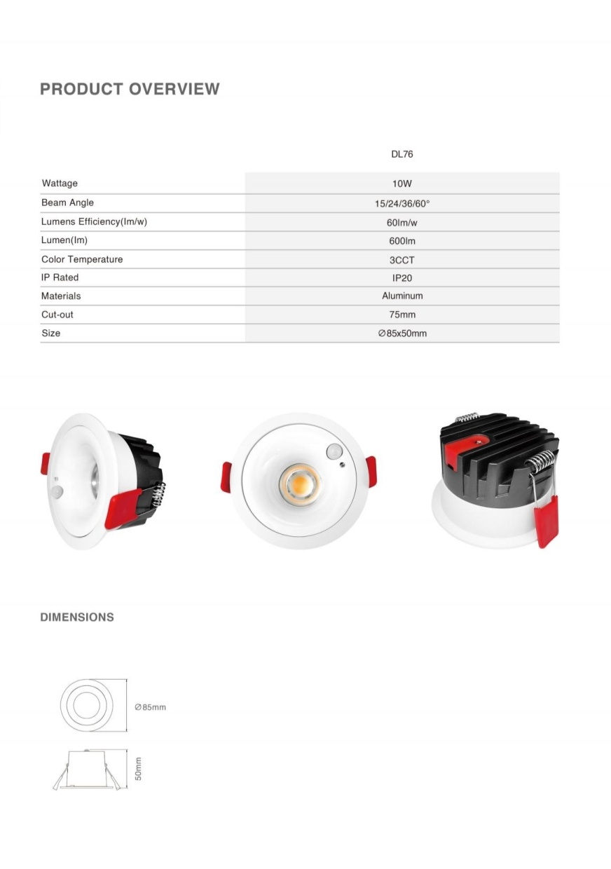 DL76 Human Sensor Light 7W 12w Recessed Light Emitting Diode Downlight ETL CE SAA UKCA Eave Corridor Public Toilet