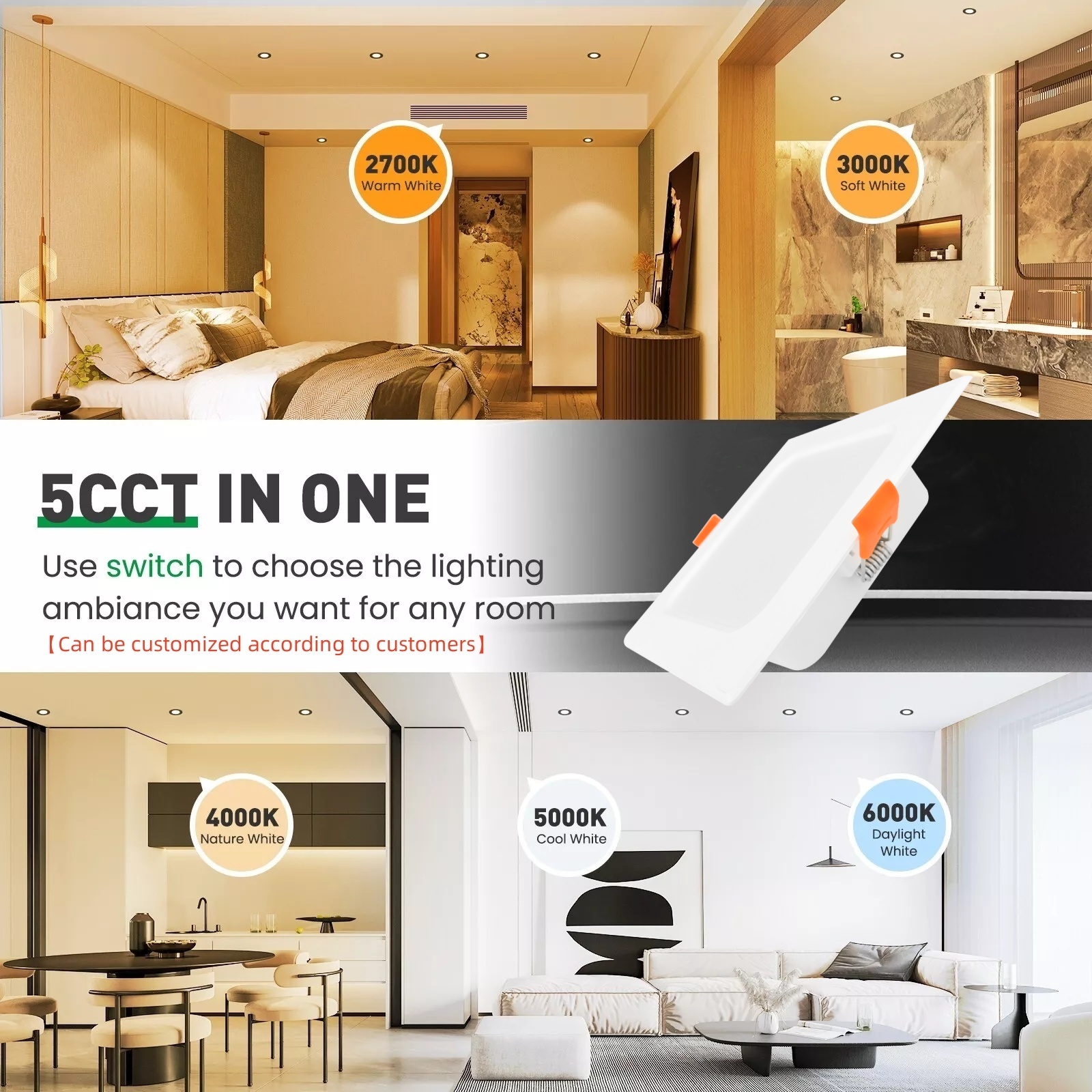 DL82-S Square Slim High Brightness 9w 12w Dimmable 4 inch 6 inch Recessed Ceiling Light with Junction Box Light Emitting Diode Panel Lights