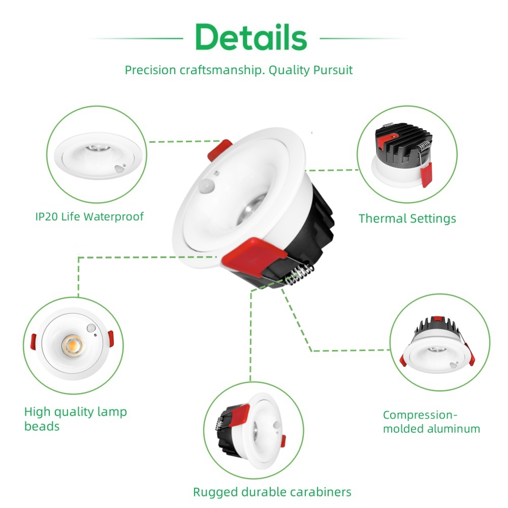 DL76 Human Sensor Light 7W 12w Recessed Light Emitting Diode Downlight ETL CE SAA UKCA Eave Corridor Public Toilet