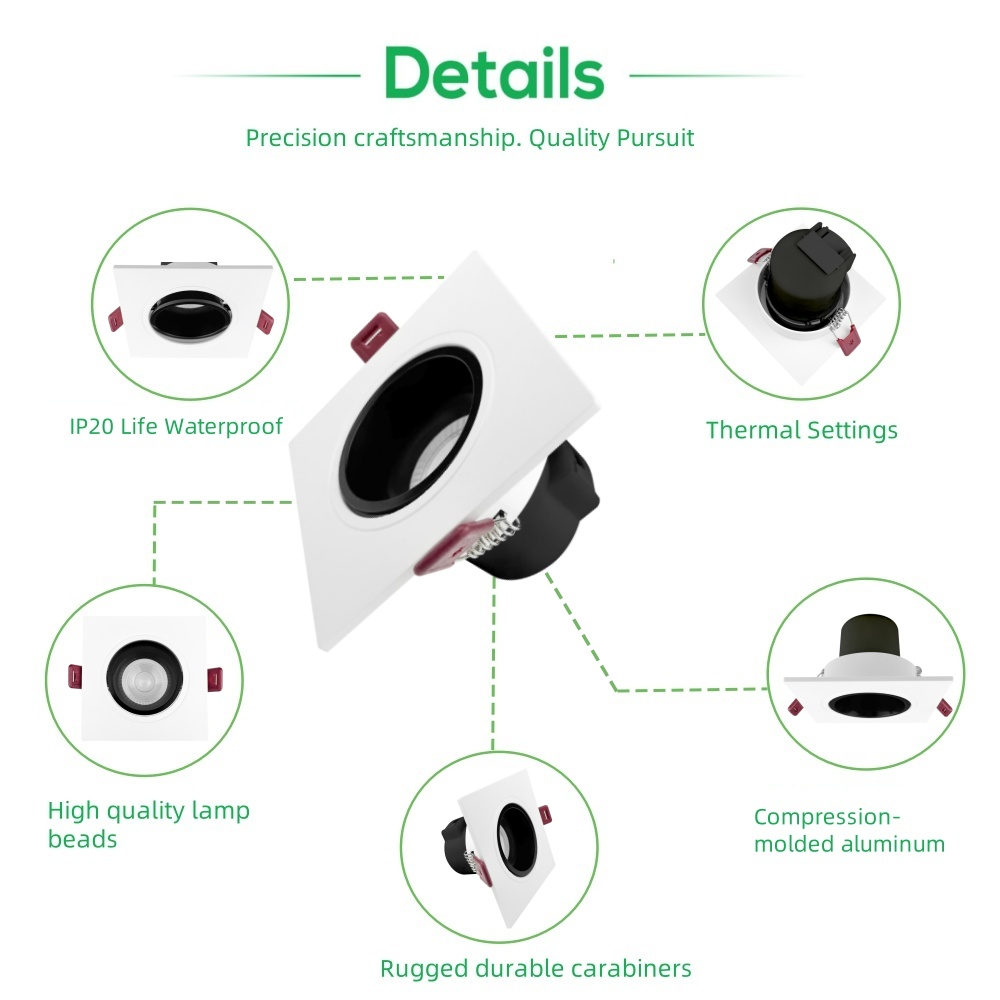 DL83 High quality spotlight ceiling recessed 7w 10w square light emitting diode adjustable anti-glare dimmable light emitting diode down light