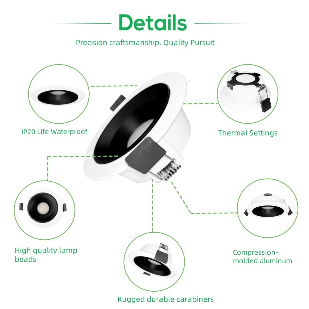 DL79 Waterproof Ip20 Dimmable Commercial Spotlight Anti-Glare Ceiling Light Emitting Diode Downlight Hotel Downlight No Decorative Recessed Downlights