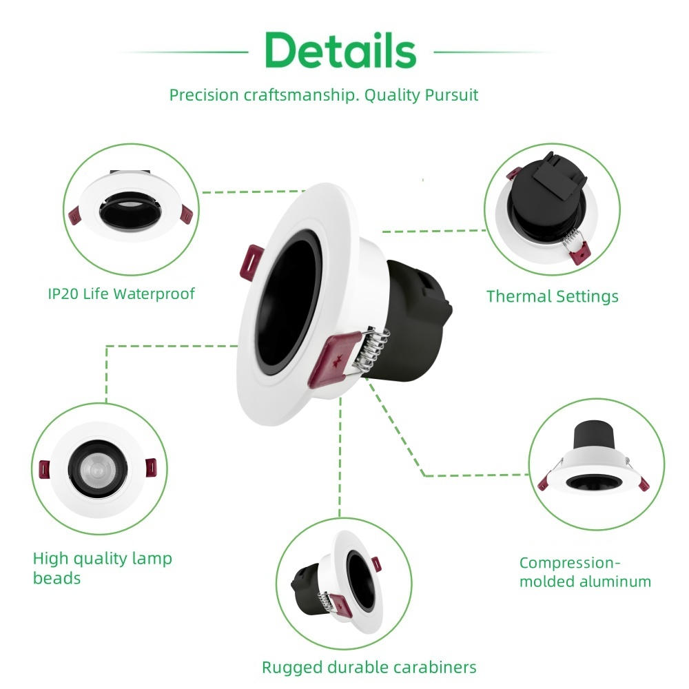 DL83 Quality Beam Angle Adjustable Ceiling Recessed Finish Anti-Glare Warm White Focus Spotlights