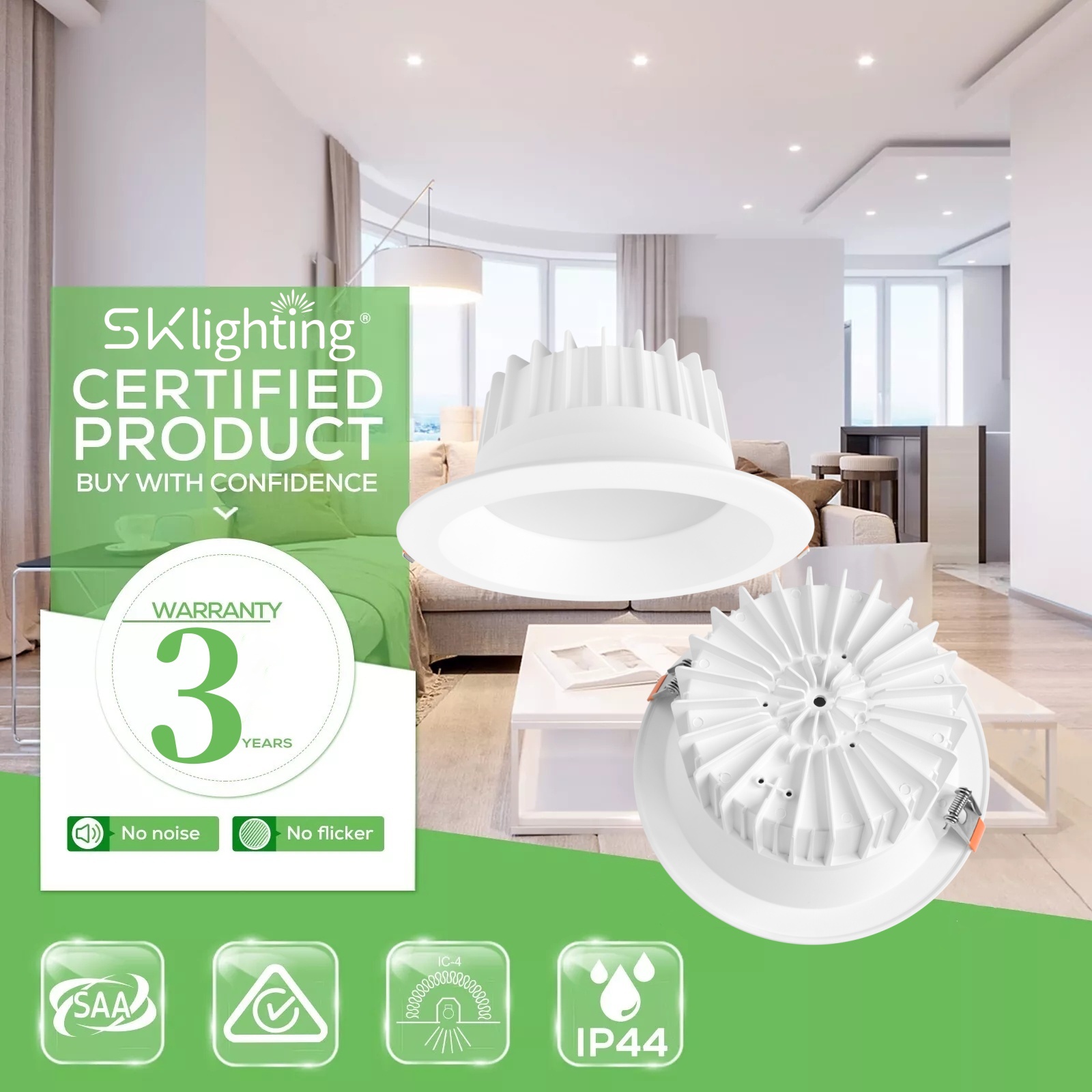 DL302 Modern Style 7W & 10W Anti-Glare LED Downlight with Deep Cup CRI98 Eye Protection Cob Chip IP44 Rating 90mm Cut out