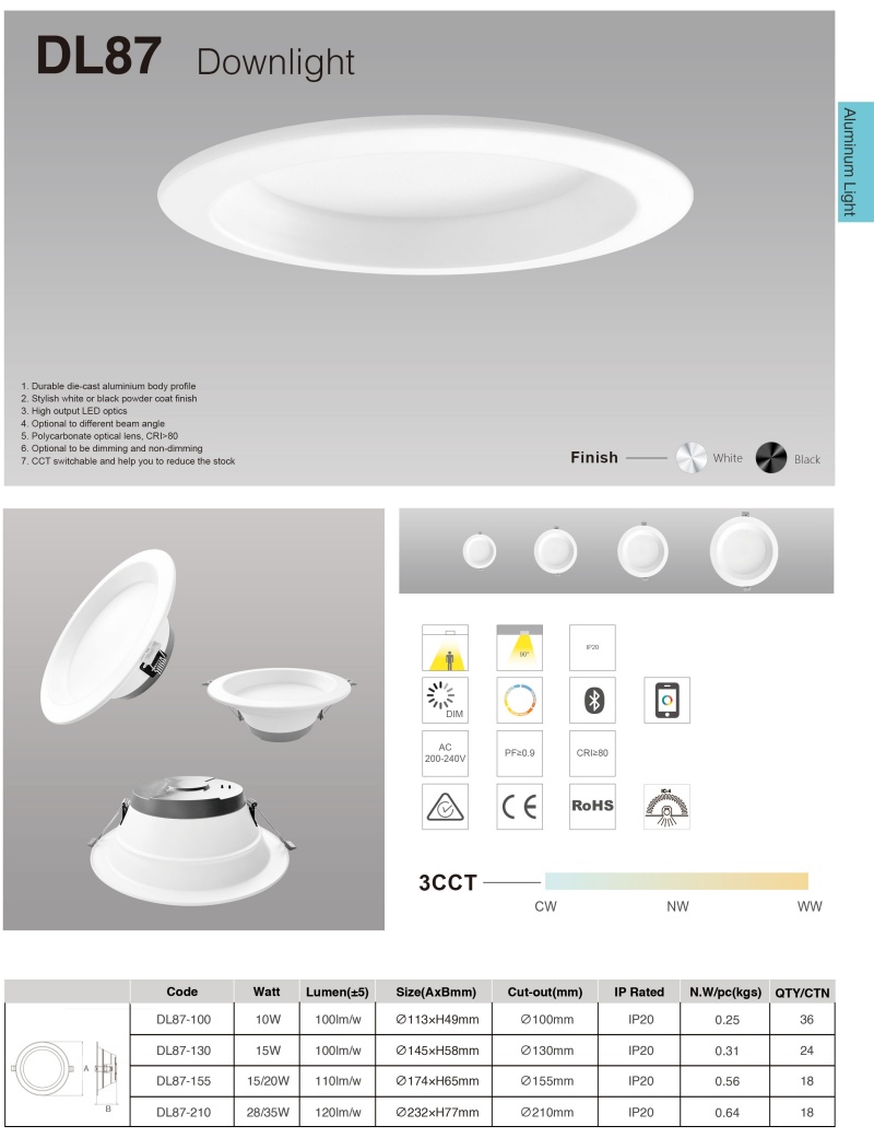 DL87 Modern Adjustable Wall Washer Down Light Antiglare SMD Downlight Hotel Project Cut 10W 15W Led Recessed Downlight