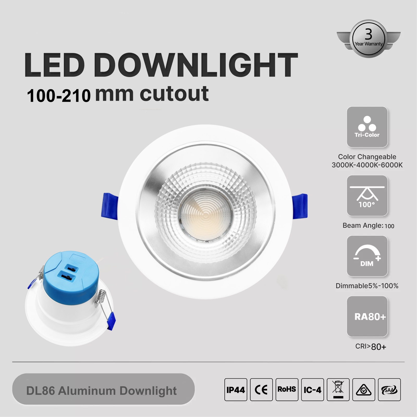DL86 Blue Anti Glare UGR<19 Dimmable Round Retrofit Recessed Ceiling LED Down Light Downlight
